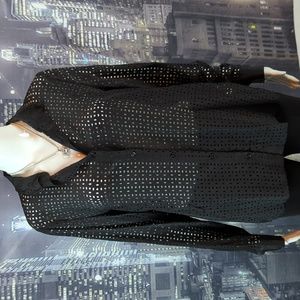 Zara ECRU sz S 100% Silk Laser Cut Long Sleeve Button Down Blouse